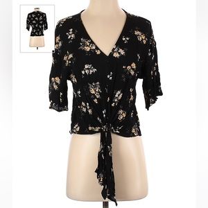 EUC LUQ Rayon Tie Front Floral Blouse Women’s Medium